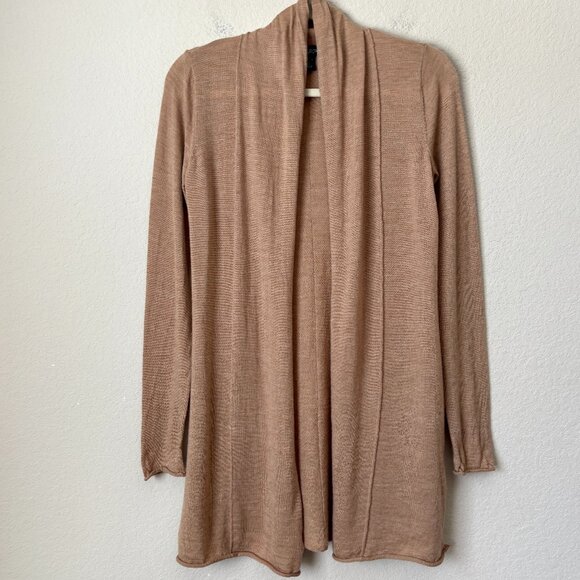 Cynthia Rowley Extrafine Merino Wool Open Front Longline Neutral Tan Cardigan - Picture 1 of 12
